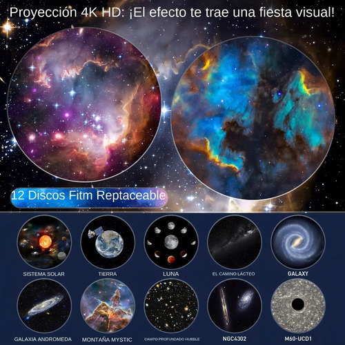 Proyector Galaxia Led Luz Nocturna Estrellada Con 12 Discos