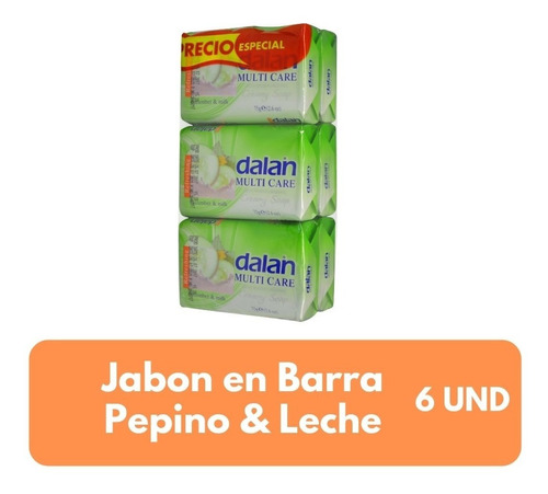 Imagen 1 de 3 de Dalan Jabón Barra Pepino & Milk 6-pack 75gr 12 Paqxbulto
