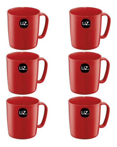 Conjunto 6 Canecas Escolares De Plástico 400ml Uz Vermelha