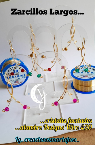 Zarcillos Largos Designs Wire, Cristal Facetado