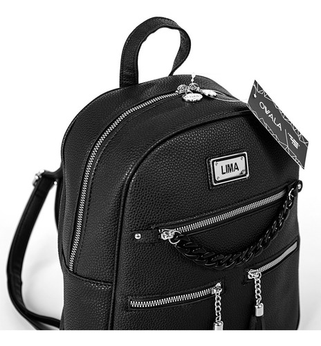 Imagen 4 de 7 de Mochila Mujer Urbana Negra Dama Bolsillos Lima