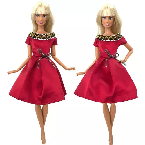 Lindo Vestido Vermelho + Sapato Para Boneca Barbie - Roupa