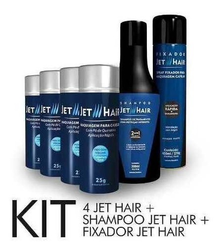 Imagem 1 de 1 de Kit Jet Hair Com 04 Frascos De 25g + Spray Fixador + Shampoo