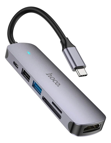 Adaptador Hub Usb 6 En 1 Hoco Hb28 Tipo C Negro