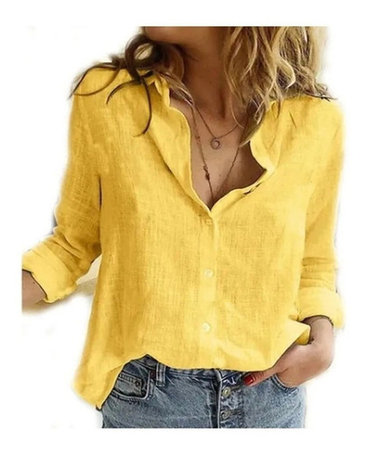 Blusa De Mujer En Algodón Lino Manga Larga Tallas Grandes