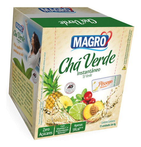 Chá Verde Magro Sabor Pêssego Zero Açúcares 15 Sachês De 8g