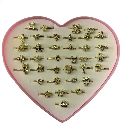 Anillos de dibujos animados de 36 piezas Hugo para niñas ajustables en caja | Bodega Aurrera en