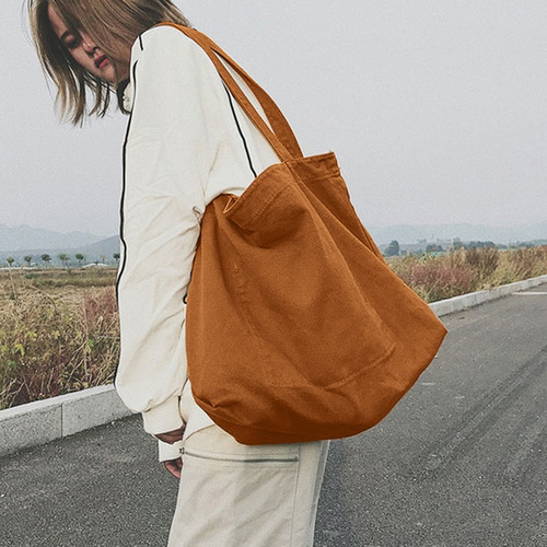 Bolsa De Compras De Lona De Color Sólido Para Mujer, Bolso De Mano