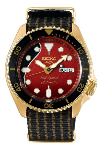 Reloj Seiko 5 Srph80 K1 Brian May Ed. Limitada Automático Color de la malla Nato Color del bisel Negro Color del fondo Rojo y negro