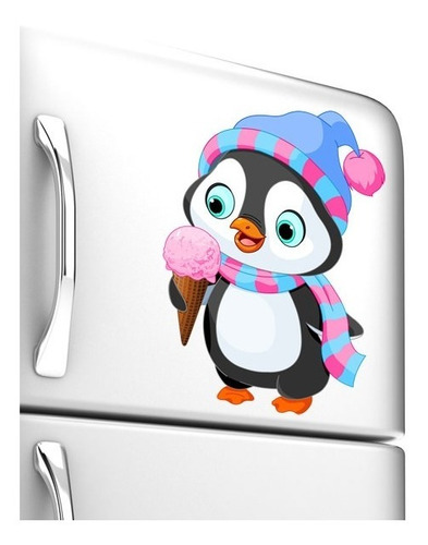 Imagem 1 de 3 de Adesivo De Geladeira Pinguim Com Sorvete 25x18 Cm