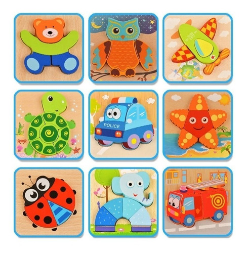 Set 6 Puzzle Rompecabeza Encaje 3d Juguete Didáctico Madera