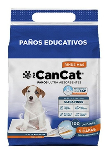 Pañales Entrenamiento Perros Paños Adhesivo Cancat 100 Un.