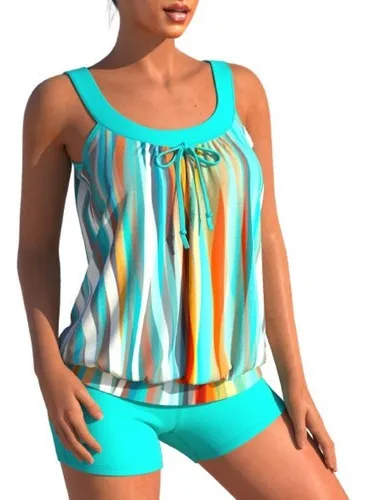 Traje De Ba o Holgado De Mujer Con Rayas Verticales De Moda