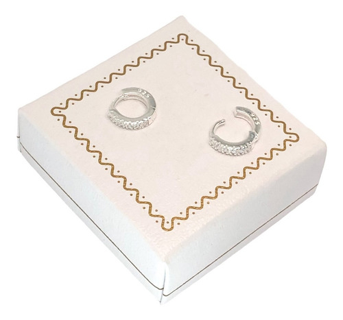 Imagen 4 de 7 de Aros Argollas Plata 925 Con Piedras Blancas (ki2009)