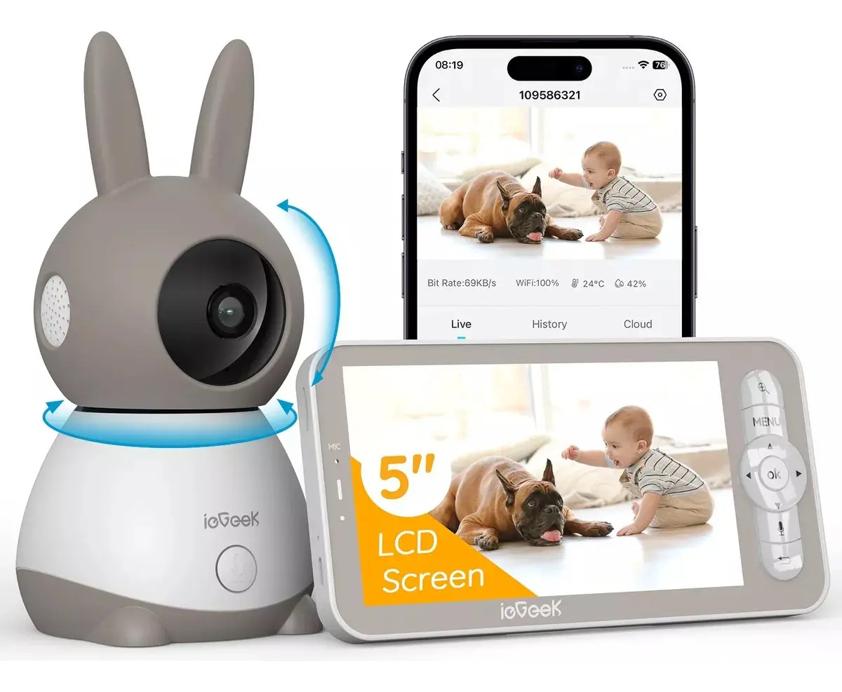 Monitor para Bebés ieGeek Baby1T con Cámara Wi-Fi 2K y Pantalla de 5" con Visión Nocturna y Audio Bidireccional