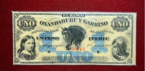 Billete 1 Peso Fuerte Banco Oxandaburu Y Garbino Plastificad