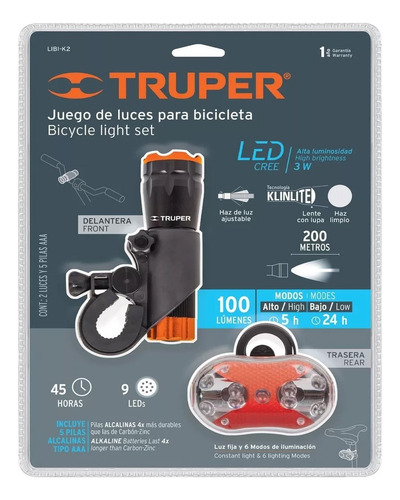 Kit Linterna Para Bicicleta Delantera 200m Y Trasera