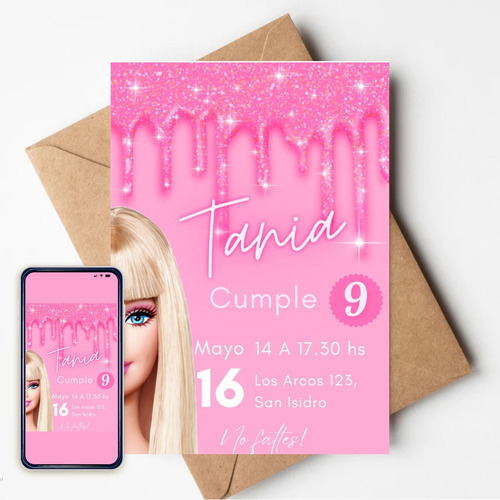 Invitación Cumpleaños Digital Barbie Editable Fiesta Nena