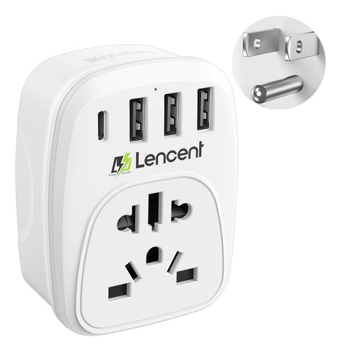 Adaptador De Enchufe Lencent World To Us Con 3 Usb Y 1 Pd Ty