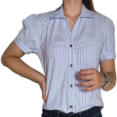 Blusa De Dama Informal, Manga Bombacha, Zurcido En Frente