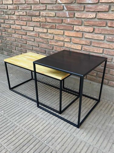 Mesa Arrime Industrial Hierro Madera Nido Encastrable Living