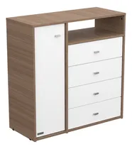 Comprar Cómoda 4 Cajones Con Estante Chifonier Melamina Cajonera Color Carvalho Mezzo frente Blanco