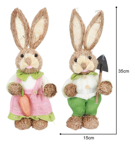 4x Conejitos De Paja De Imitación De Primavera De Pascua