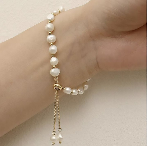 Pulsera De Perlas Blancas Ajustable Para Mujer - Madiola Color Blanco Diámetro 6 Cm Largo 21