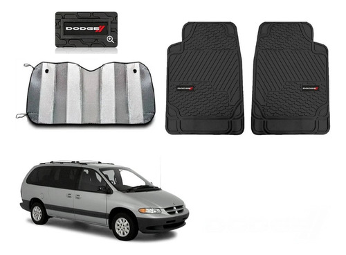 Tapetes 2pz Logo + Parasol Dodge Caravan 1997 1998 1999 2000 Negro