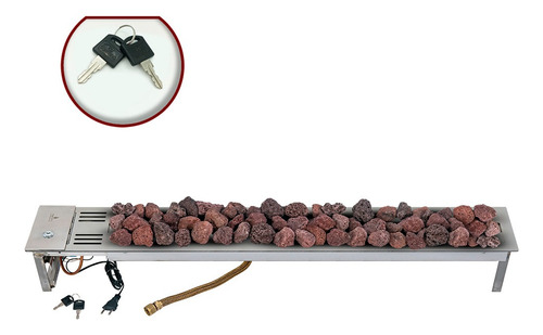 Lareira A Gás Império 120cm Inox 304 Com Chave Fogo E Art