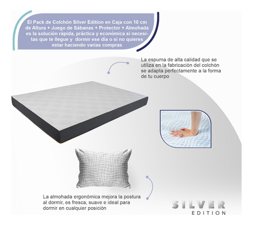 Colchón Queen Size 10 Cm + Sábanas, Protector Y Almohada Blanco Con Gris