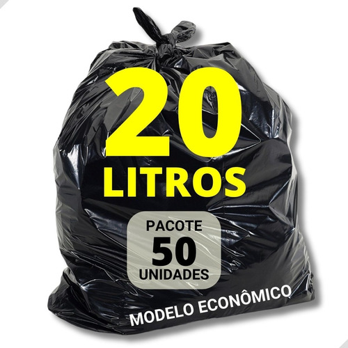 Saco De Lixo Preto 20 Litros Resistente Com 50 Unidades