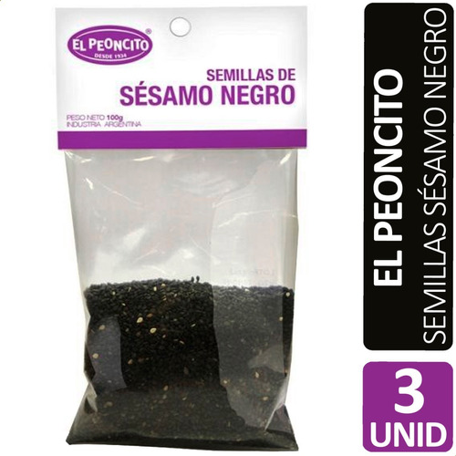 Imagen 1 de 6 de Semillas De Sesamo Negro Sushi Ensaladas El Peoncito Pack X3