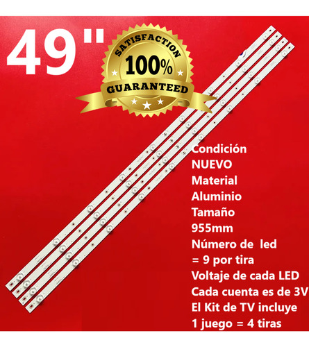 4 Tiras De 9 Leds Compatible Con Tv4916sm