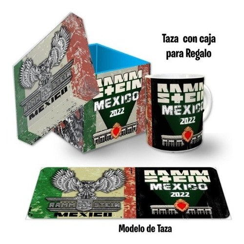 Taza Y Estuche Madera, Rammstein Mexico Azteca, Con Envio