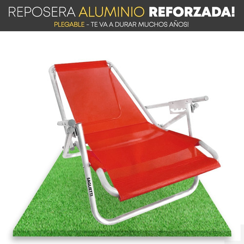 Reposera Silla Cama Aluminio Reforzada Playera 100 Kilos