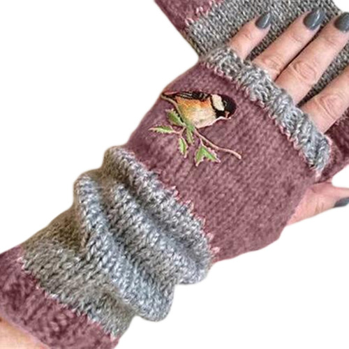 Guantes De Invierno Tejidos Sin Dedos Con Medio Dedo Bordado