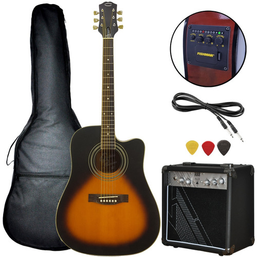 Guitarra Electroacustica Pro Eq Fishman Ampli Funda Sunburst