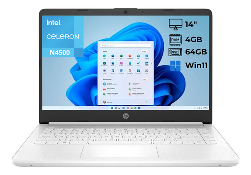 Notebook Hp 14 Intel Celeron N4500 4gb 64gb Emmc W11 Blanco