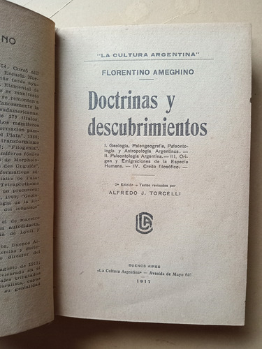Doctrinas Y Descubrimientos. Ameghino. (1917/240 Pág.).