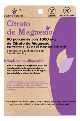 Citrato De Magnesio 1.000 Mg Dulzura Natural 90 Porciones Sabor S/s