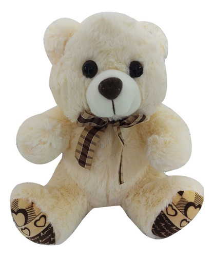 Imagem 1 de 1 de Pelúcia Bichinho Urso Ursinho Felpudo Amor Laço Creme