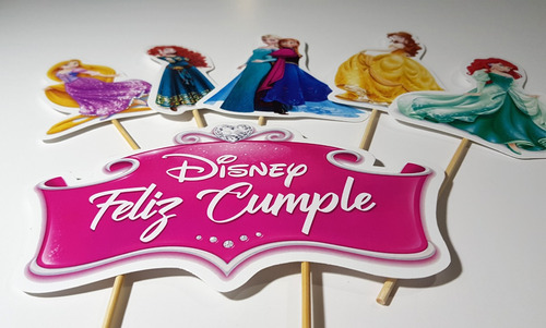 Adorno Torta Deco Princesas Disney Topper Feliz Cumple 