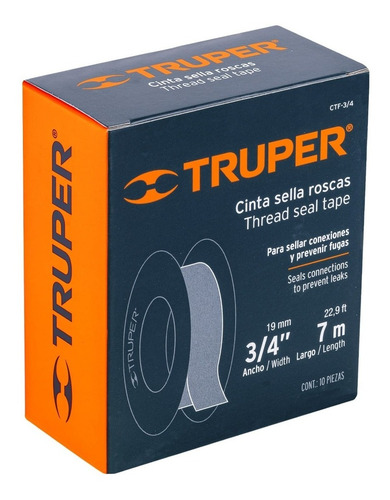 10 Cinta Sella Rosca Teflón 7 M 3/4'' Truper 12521
