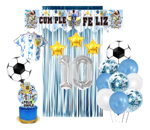 Pack Globos Futbol Argentina Pelota Numero Toppers Cortina