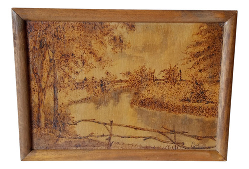 Lote X 2 Cuadros Pirograbados Paisajes C/u 27x19 Cm. Varios Madera (Usado)