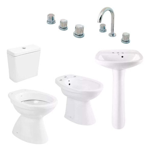 Combo Baño Inodoro + Mochila + Bidet + Pie Bacha + Griferia 