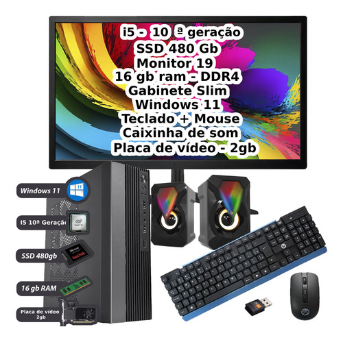 Mini Computador Pc Cpu Intel I5 10a Ger 16gb Ssd 480gb Win11