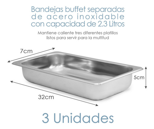 Bufetera Eléctrica 3 Divisiones Bandeja Acero Inox Elite