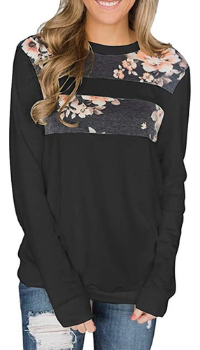 Camiseta De Manga Larga Con Estampado De Flores Para Mujer,